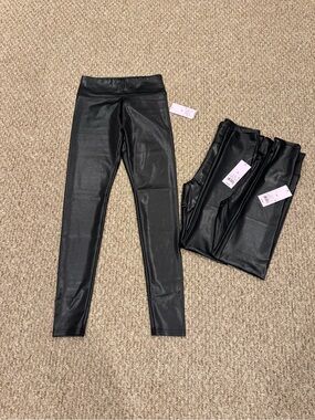 Women’s Black Sheen Coated Leggings - Sleek High-Waist Bottoms (3 pair) NWT
